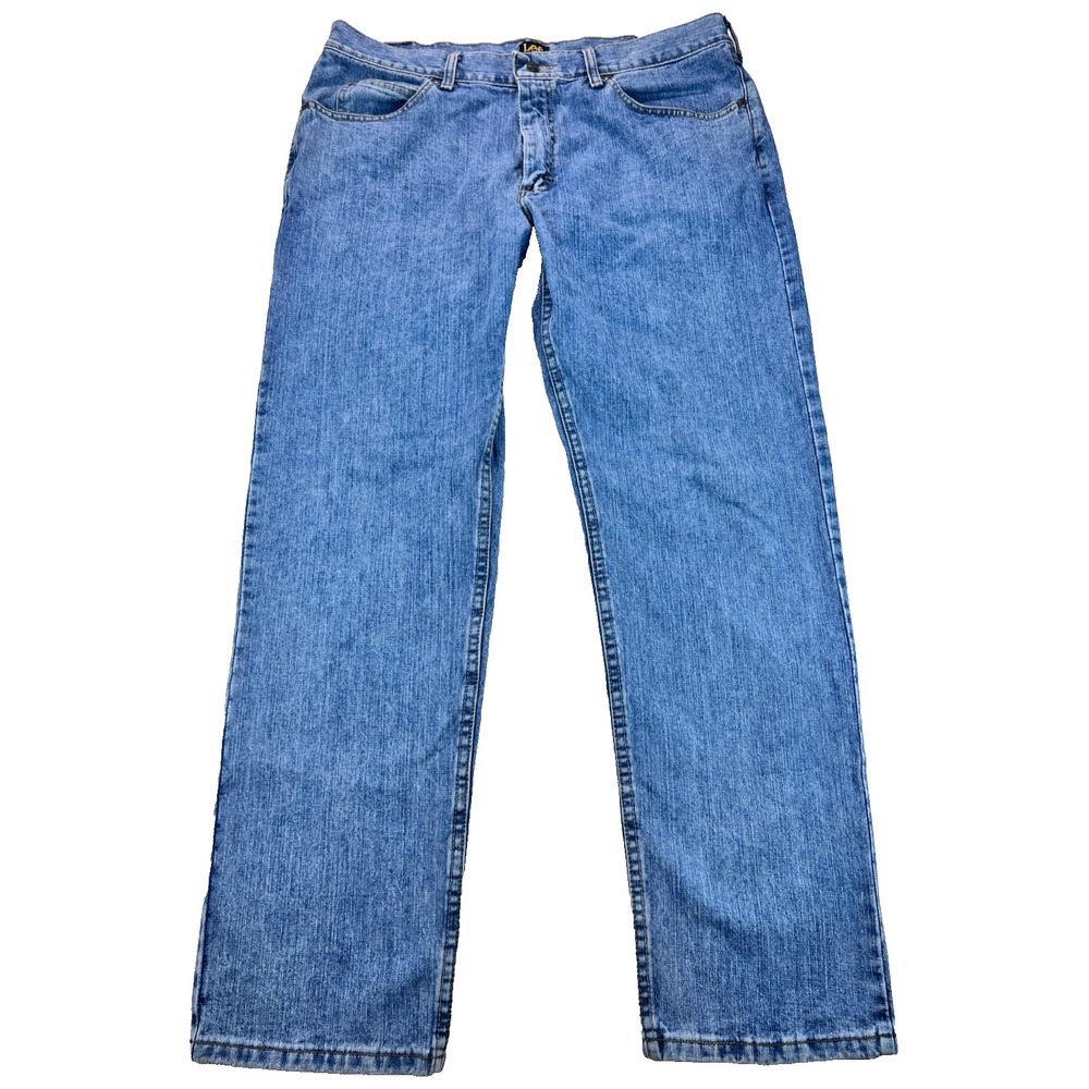 Lee Straight Fit Jeans Men's 38x32‎ Light Blue Denim Regular Leg Classic Casual